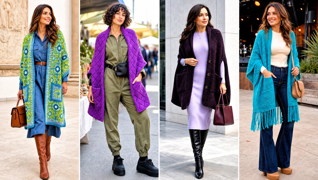 15 Tunisian Crochet Pocket Shawl Outfit Ideas for Layering