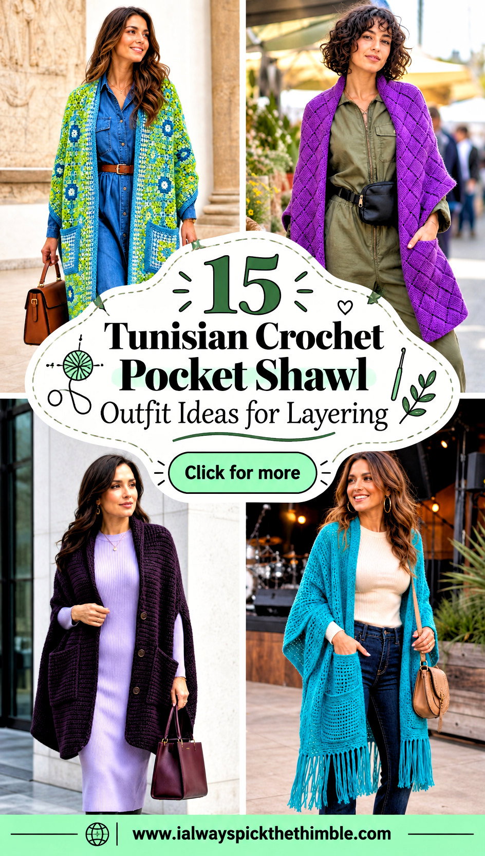 15 Tunisian Crochet Pocket Shawl Outfit Ideas for Layering - 15 Tunisian Crochet Pocket Shawl Outfit Ideas for Layering