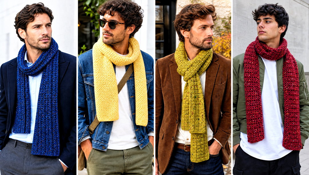 15 Tweed Mens Crochet Scarf Outfit Ideas for City Days