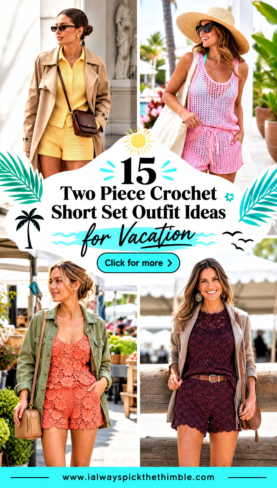 15 Two Piece Crochet Short Set Outfit Ideas for Vacation - 15 Two Piece Crochet Short Set Outfit Ideas for Vacation