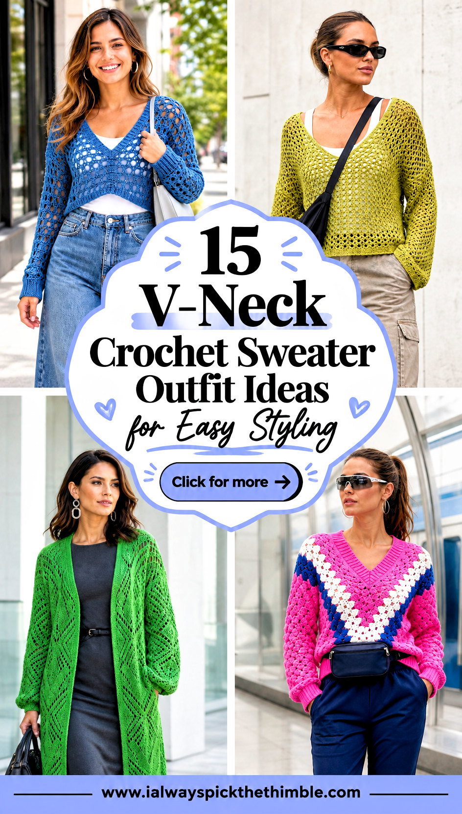 15 V-Neck Crochet Sweater Outfit Ideas for Easy Styling - 15 V-Neck Crochet Sweater Outfit Ideas for Easy Styling