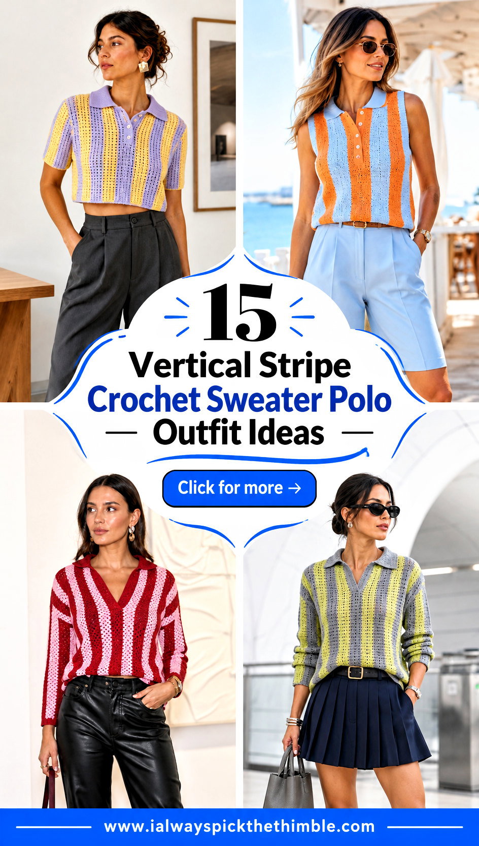 15 Vertical Stripe Crochet Sweater Polo Outfit Ideas - 15 Vertical Stripe Crochet Sweater Polo Outfit Ideas