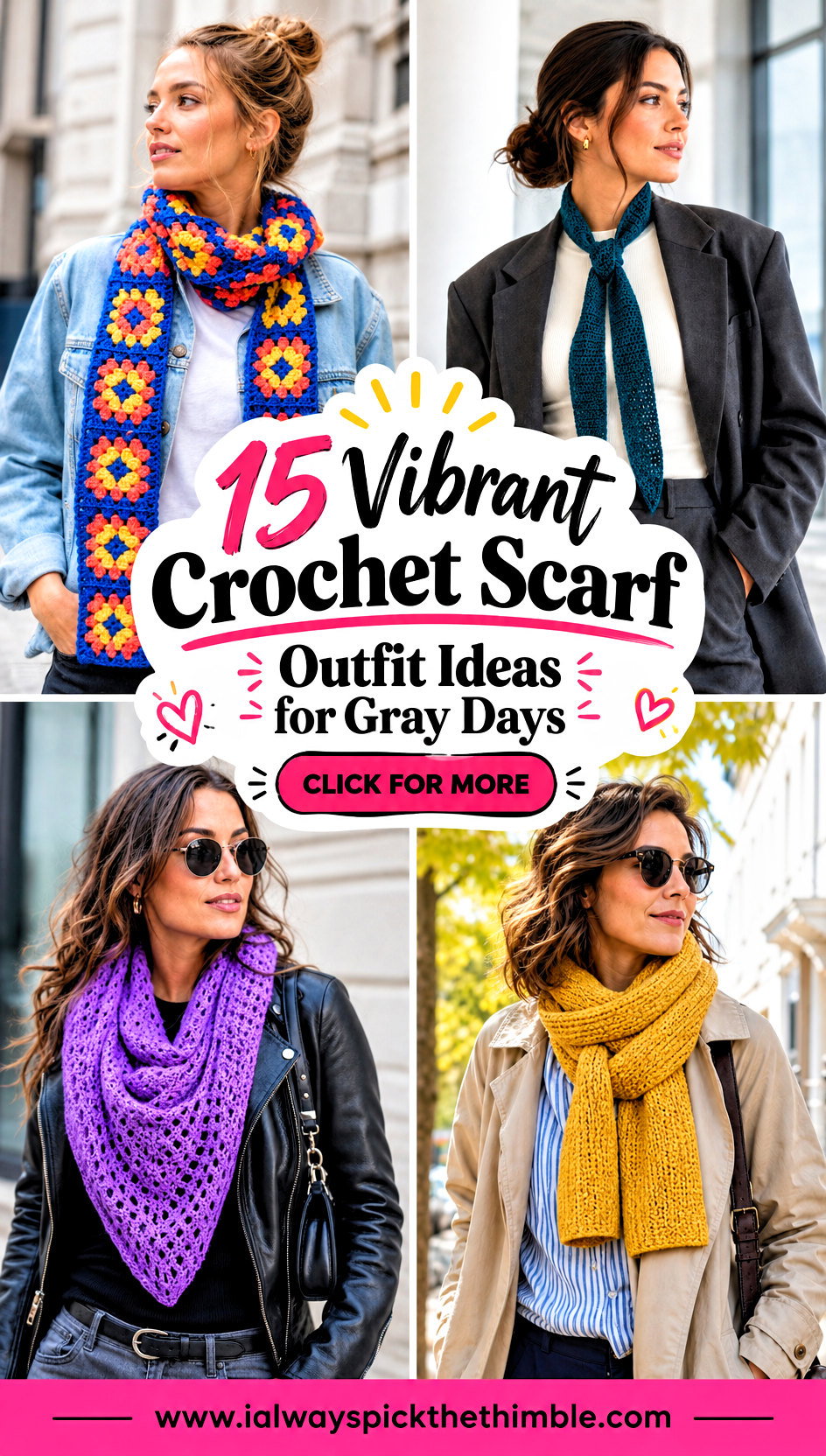 15 Vibrant Crochet Scarf Outfit Ideas for Gray Days - 15 Vibrant Crochet Scarf Outfit Ideas for Gray Days
