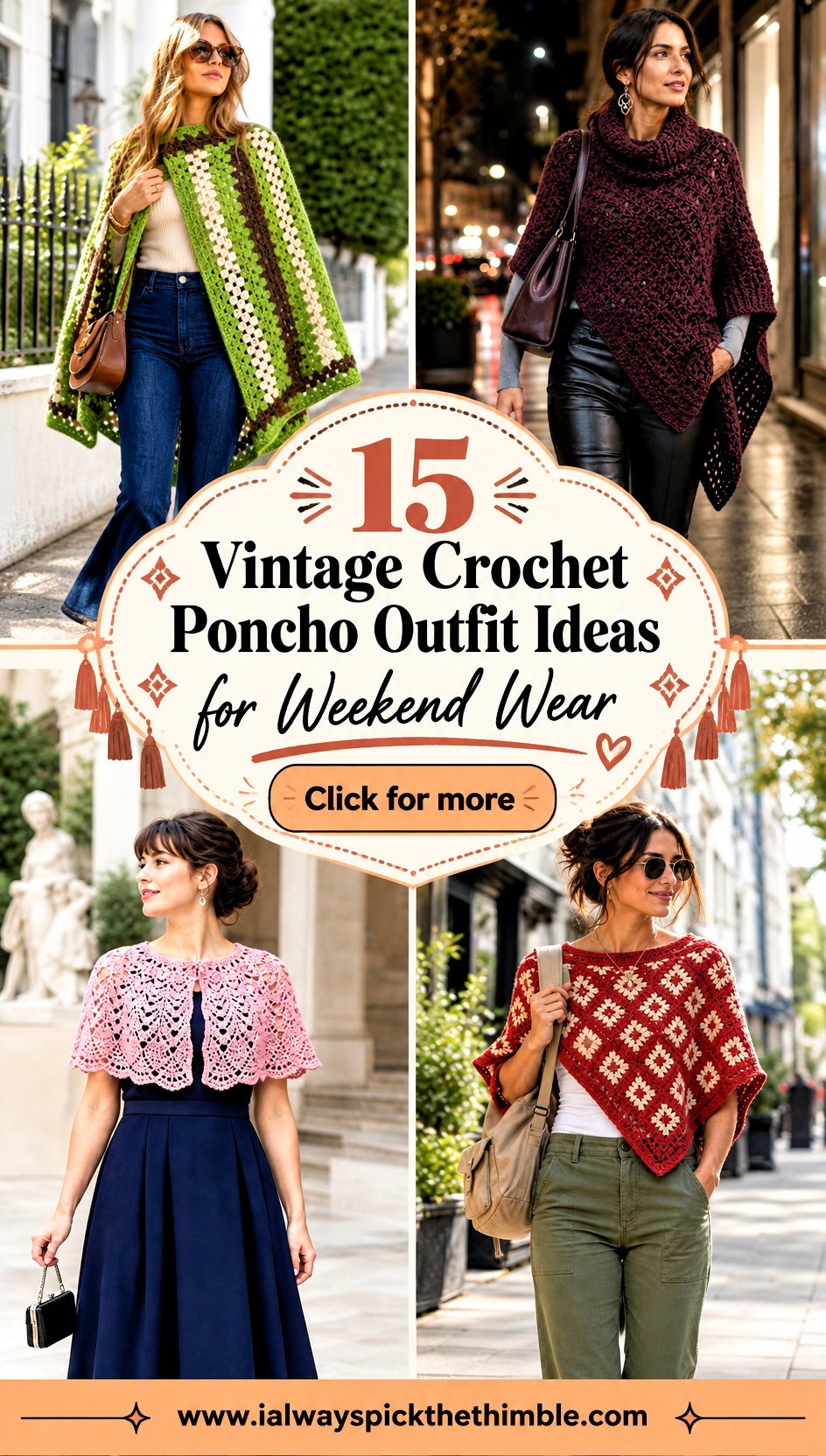 15 Vintage Crochet Poncho Outfit Ideas for Weekend Wear - 15 Vintage Crochet Poncho Outfit Ideas for Weekend Wear