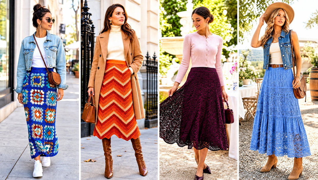 15 Vintage Crochet Skirt Outfit Ideas for Boho Style