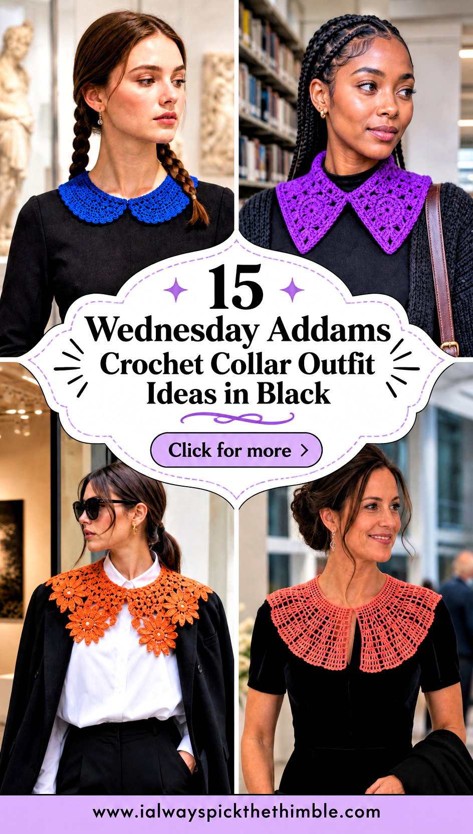 15 Wednesday Addams Crochet Collar Outfit Ideas in Black - 15 Wednesday Addams Crochet Collar Outfit Ideas in Black