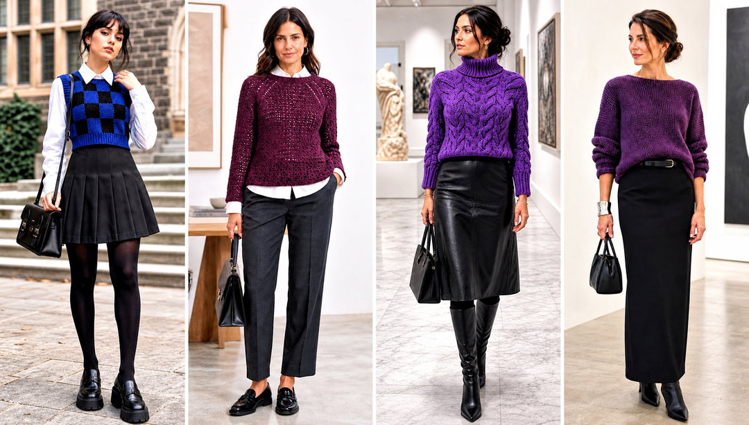 15 Wednesday Crochet Sweater Outfit Ideas for Goth Style