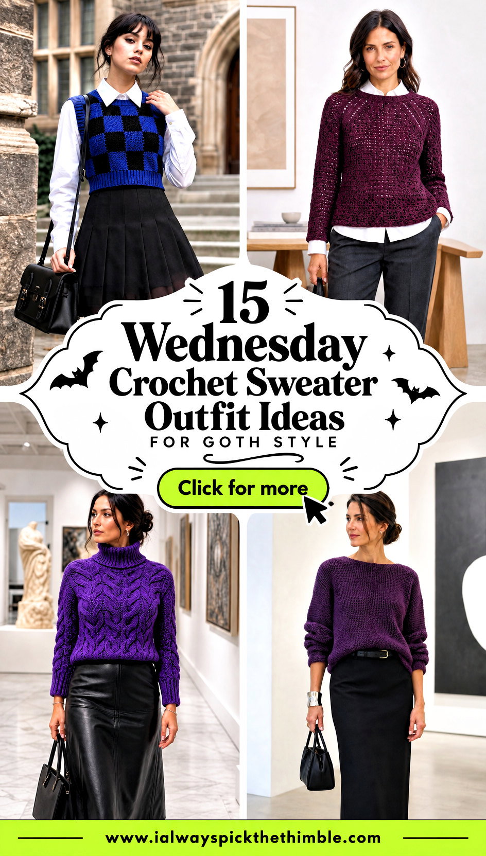 15 Wednesday Crochet Sweater Outfit Ideas for Goth Style - 15 Wednesday Crochet Sweater Outfit Ideas for Goth Style