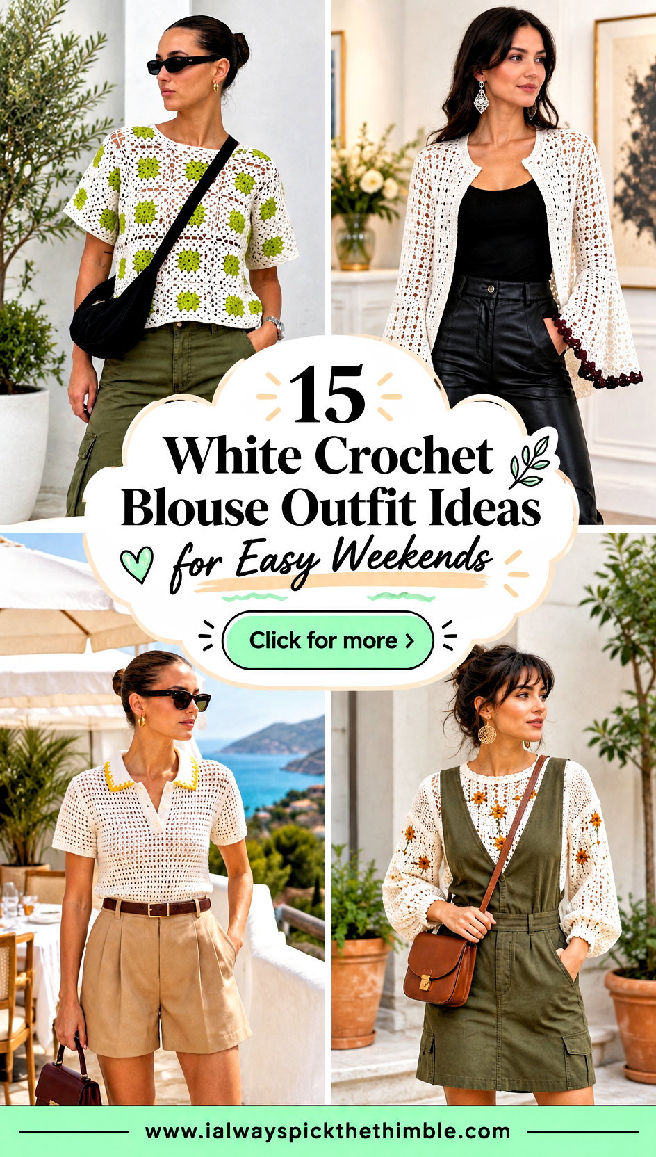 15 White Crochet Blouse Outfit Ideas for Easy Weekends - 15 White Crochet Blouse Outfit Ideas for Easy Weekends