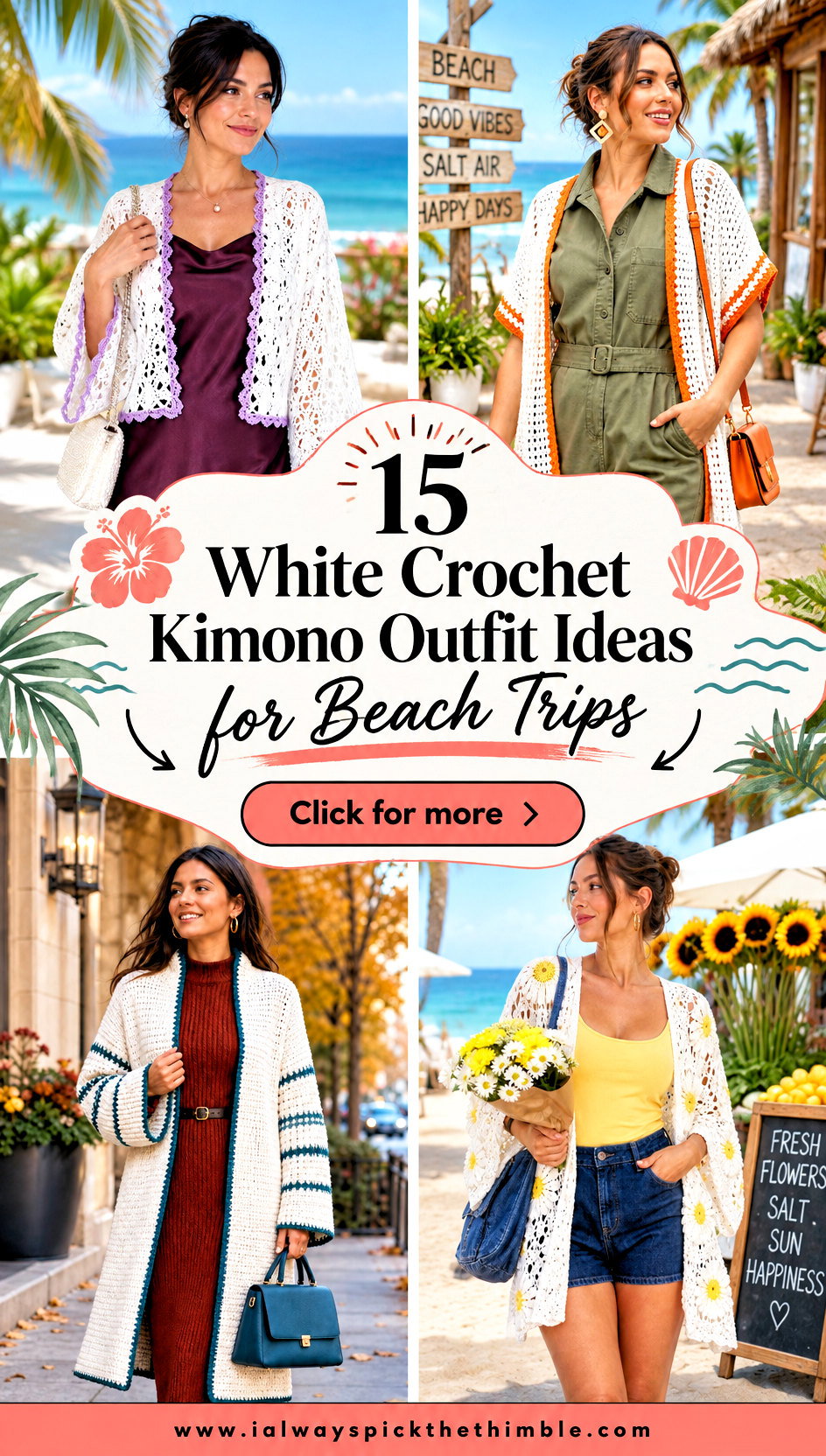 15 White Crochet Kimono Outfit Ideas for Beach Trips - 15 White Crochet Kimono Outfit Ideas for Beach Trips