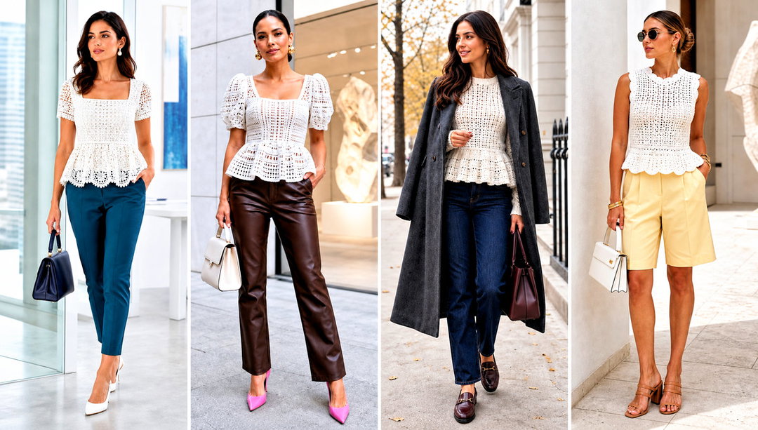 15 White Crochet Peplum Top Outfit Ideas for Date Night
