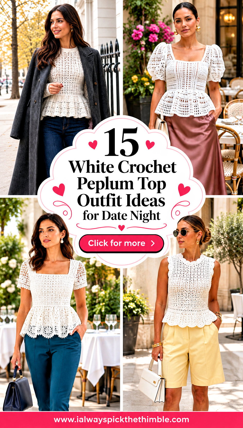 15 White Crochet Peplum Top Outfit Ideas for Date Night - 15 White Crochet Peplum Top Outfit Ideas for Date Night