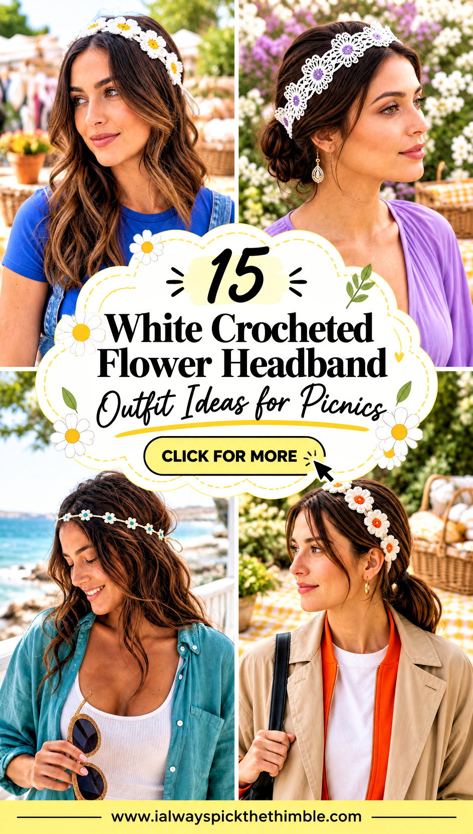 15 White Crocheted Flower Headband Outfit Ideas for Picnics - 15 White Crocheted Flower Headband Outfit Ideas for Picnics