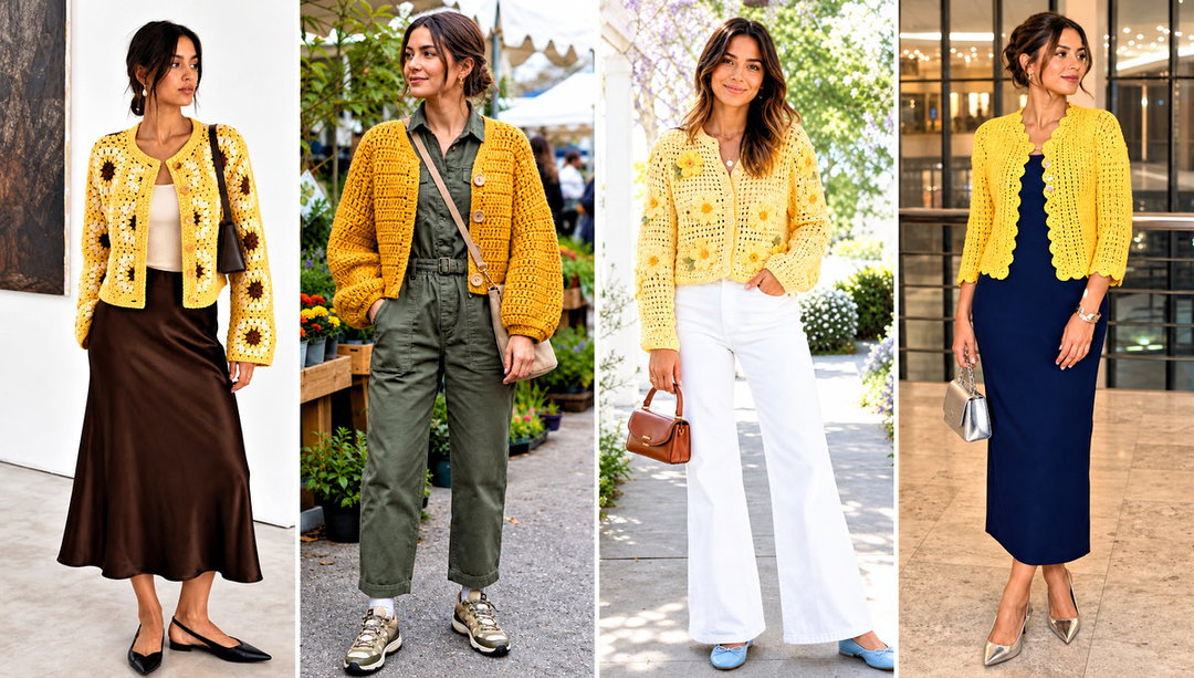 15 Yellow Crochet Cardigan With Buttons Outfit Ideas