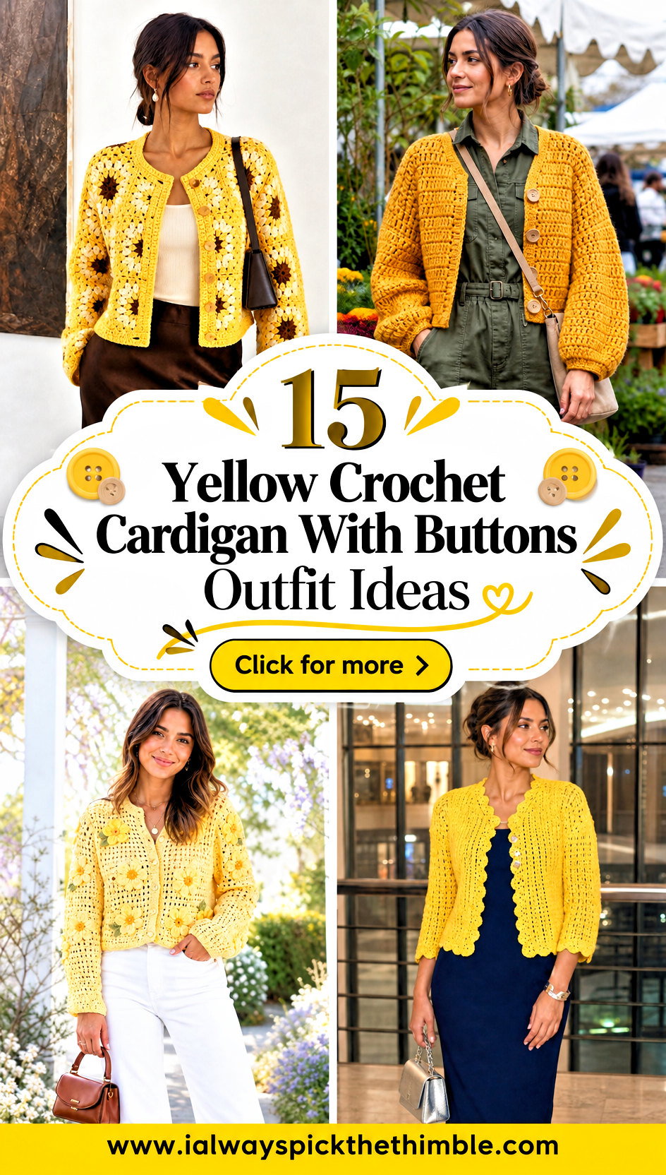 15 Yellow Crochet Cardigan With Buttons Outfit Ideas - 15 Yellow Crochet Cardigan With Buttons Outfit Ideas