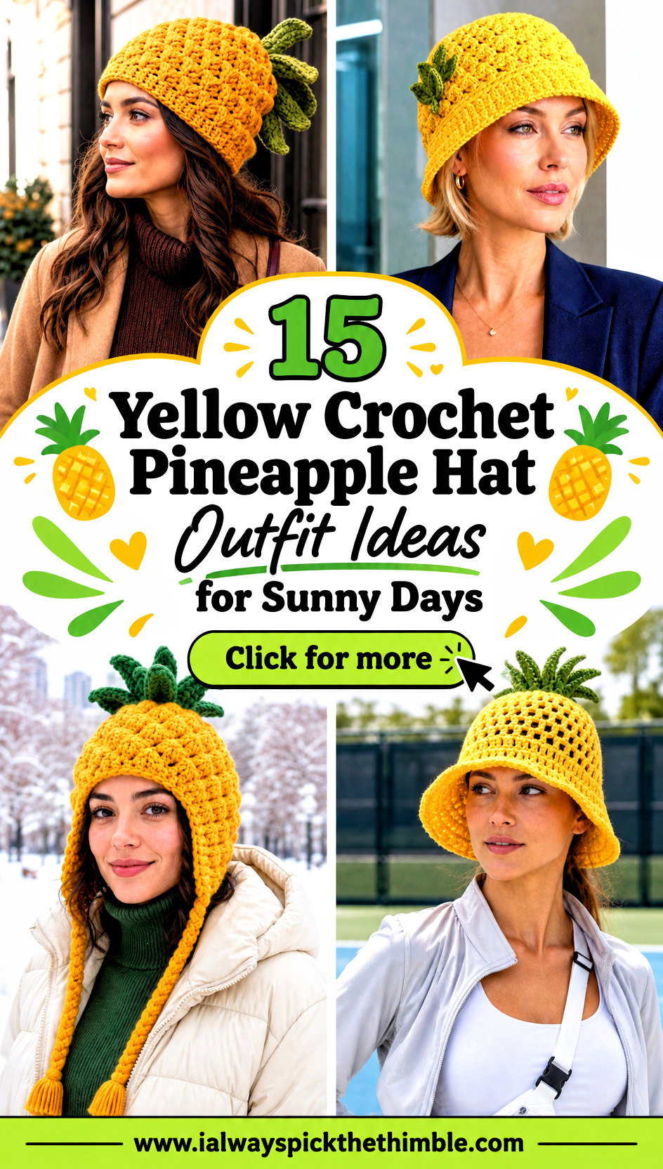 15 Yellow Crochet Pineapple Hat Outfit Ideas for Sunny Days - 15 Yellow Crochet Pineapple Hat Outfit Ideas for Sunny Days