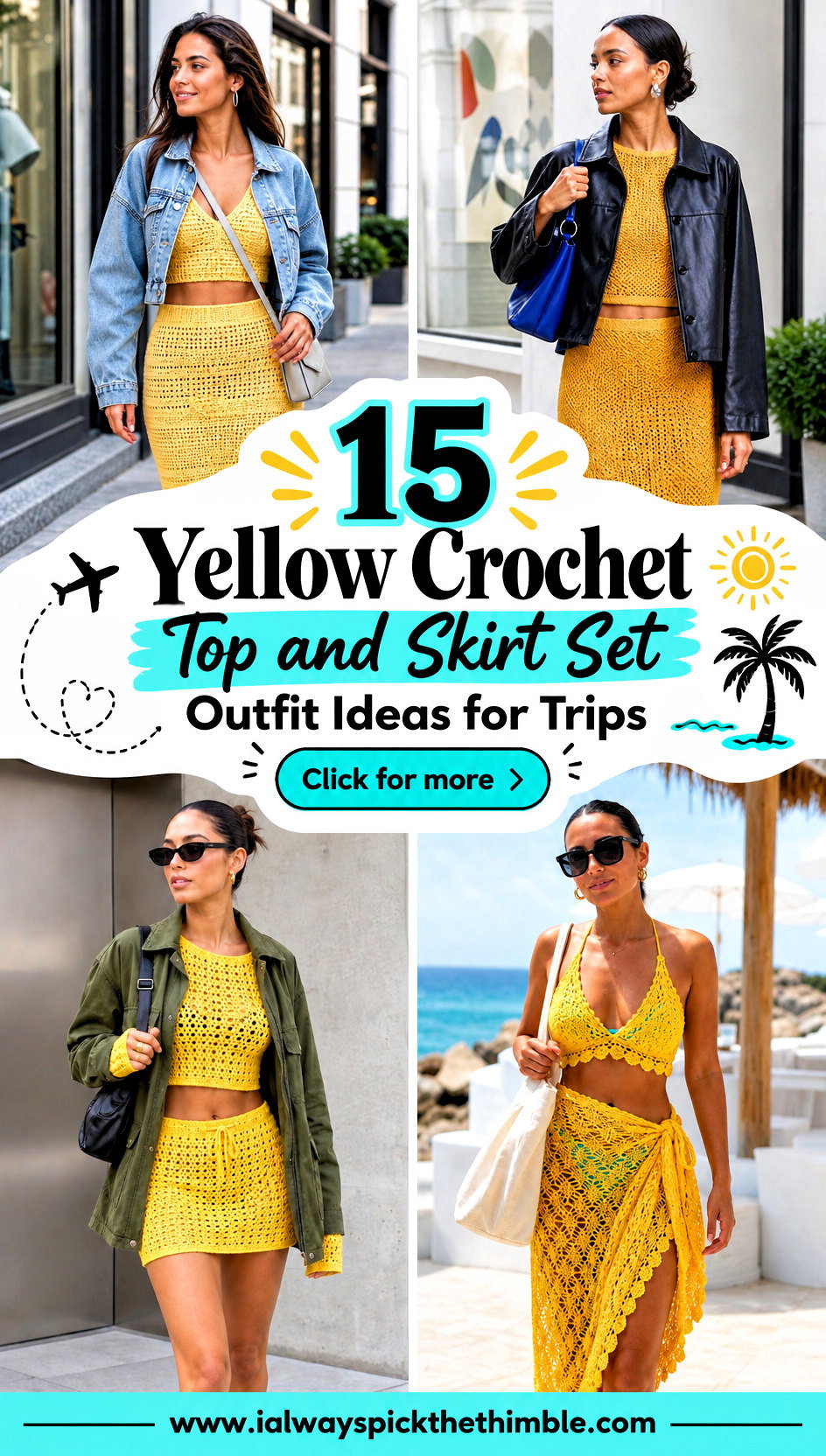 15 Yellow Crochet Top and Skirt Set Outfit Ideas for Trips - 15 Yellow Crochet Top and Skirt Set Outfit Ideas for Trips