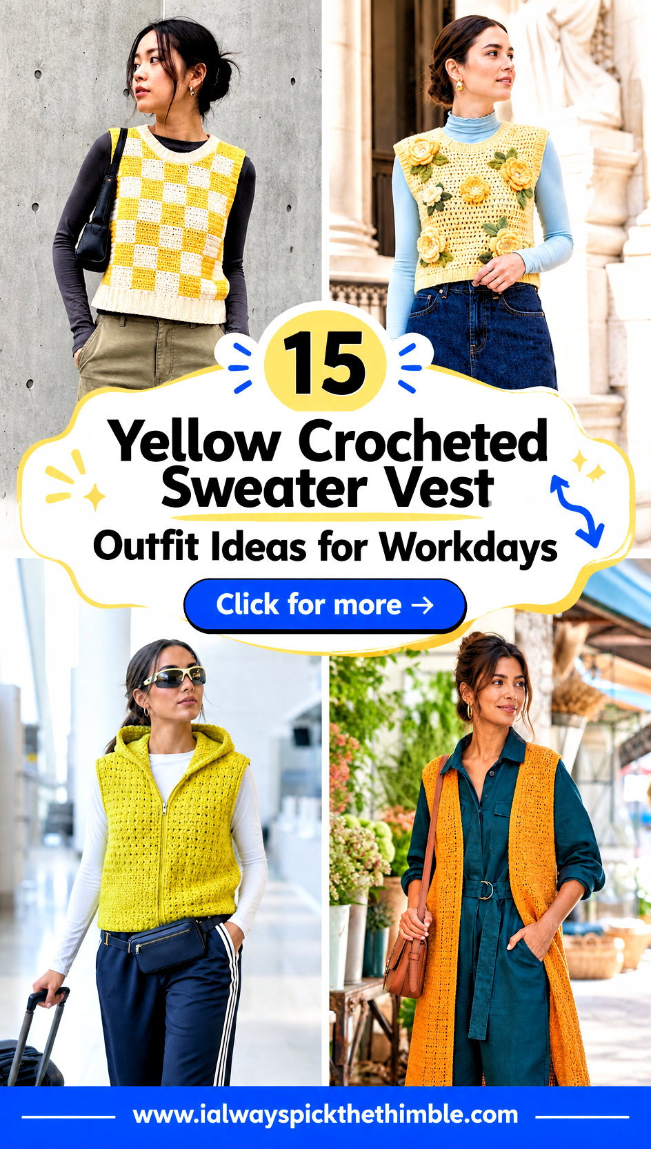 15 Yellow Crocheted Sweater Vest Outfit Ideas for Workdays - 15 Yellow Crocheted Sweater Vest Outfit Ideas for Workdays