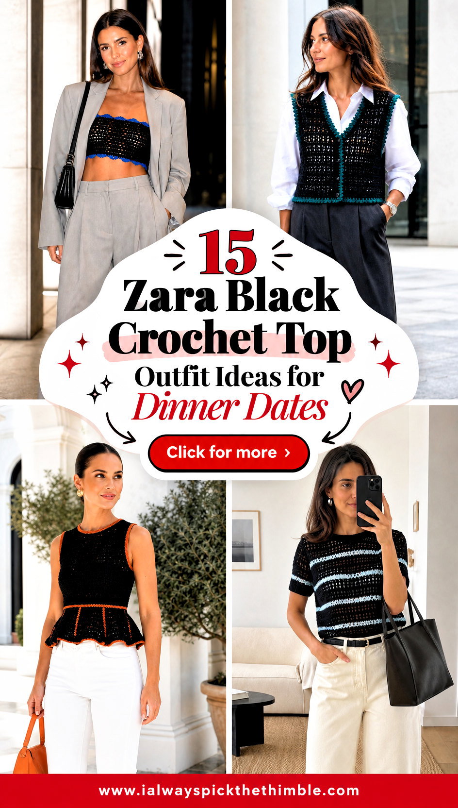 15 Zara Black Crochet Top Outfit Ideas for Dinner Dates - 15 Zara Black Crochet Top Outfit Ideas for Dinner Dates