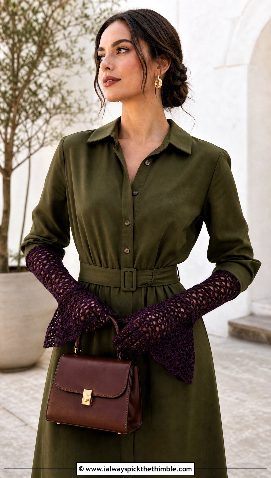 1930s Crochet Gauntlet Gloves With A Shirt Dress - 20 Vintage Crochet Gloves outfit ideas