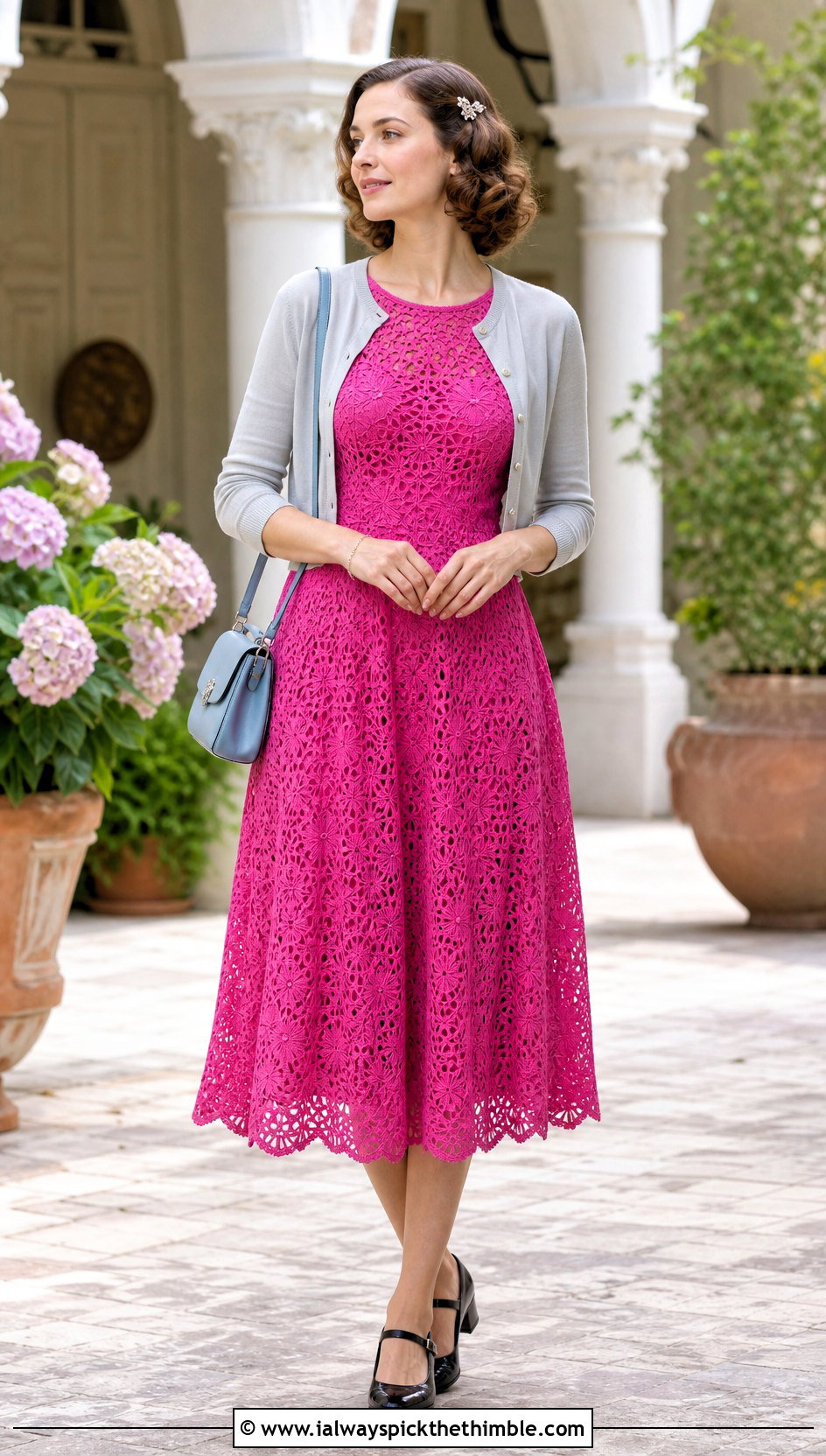 1930s Eyelet Lace Crochet Dress With Cropped Cardigan - 20 1930S Crochet Dress outfit ideas
