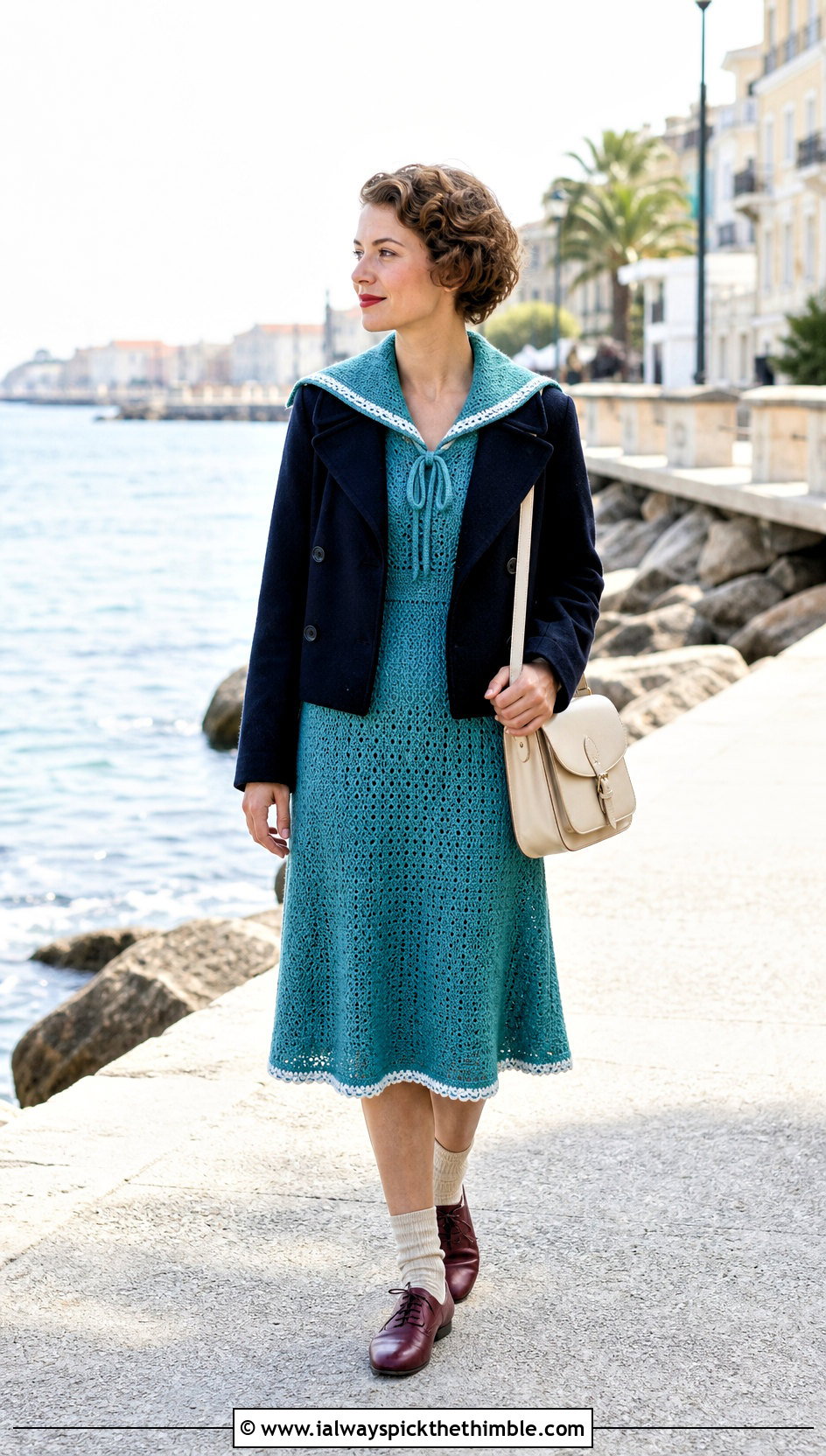 1930s Sailor Collar Crochet Dress With Peacoat - 20 1930S Crochet Dress outfit ideas