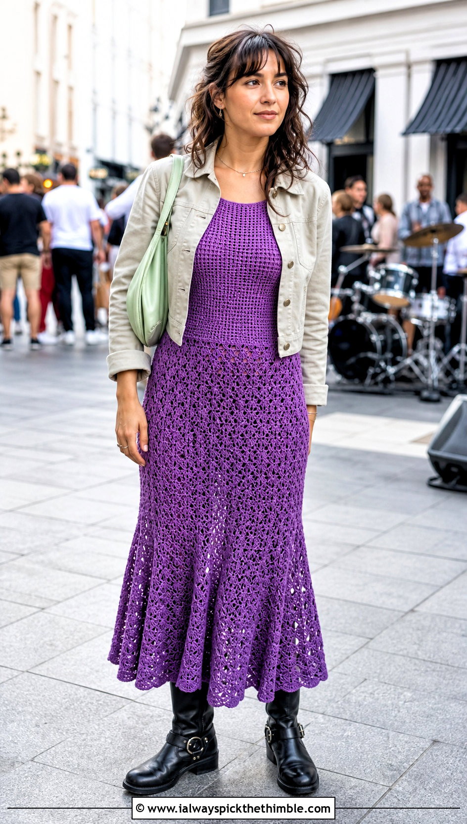 1930s Two Piece Effect Crochet Dress With Moto Boots - 20 1930S Crochet Dress outfit ideas