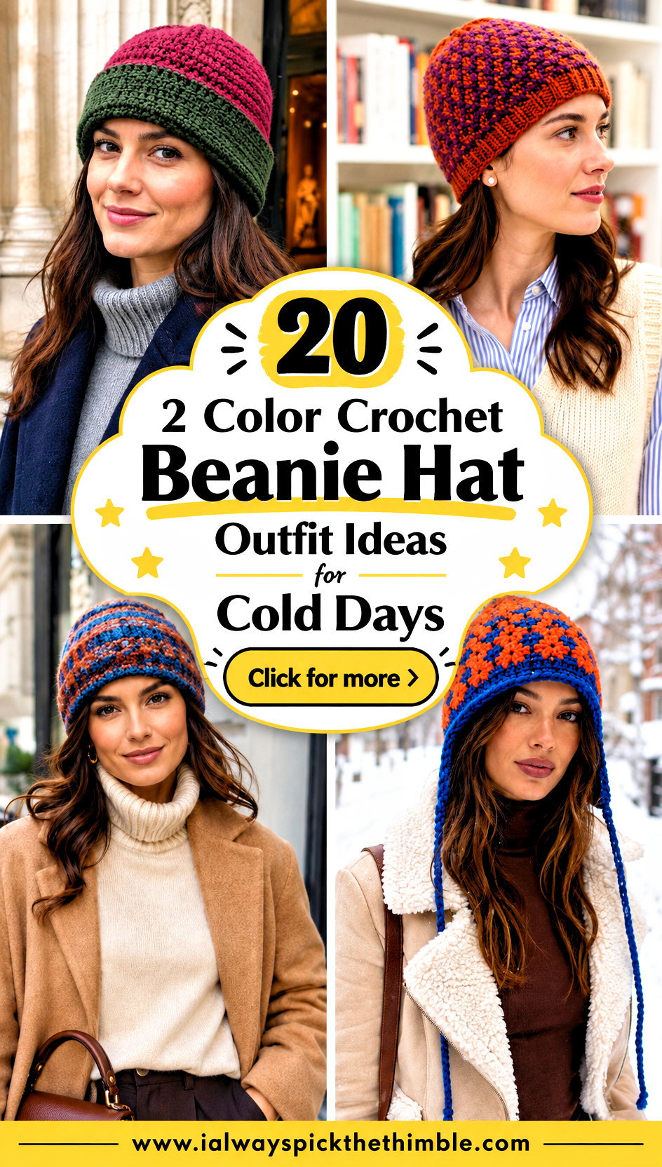 20 2 Color Crochet Beanie Hat Outfit Ideas for Cold Days - 20 2 Color Crochet Beanie Hat Outfit Ideas for Cold Days