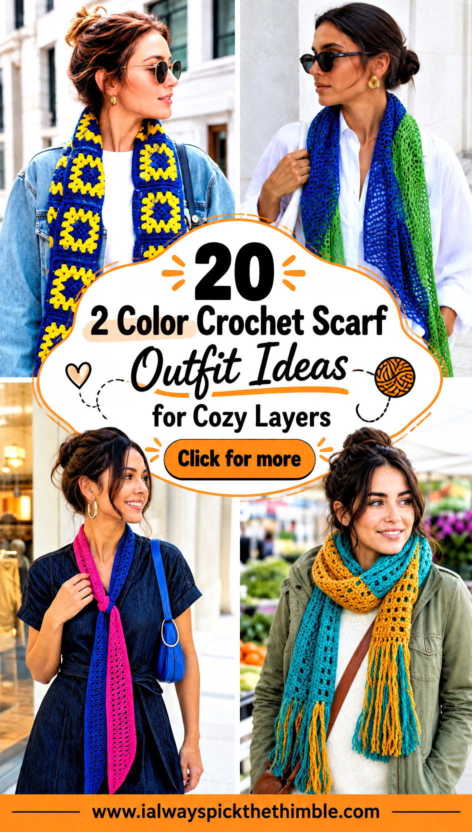 20 2 Color Crochet Scarf Outfit Ideas for Cozy Layers - 20 2 Color Crochet Scarf Outfit Ideas for Cozy Layers
