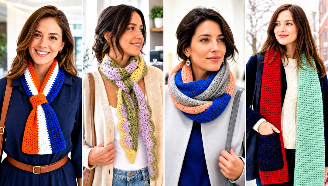 20 3 Color Crochet Scarf Outfit Ideas for Bright Accents