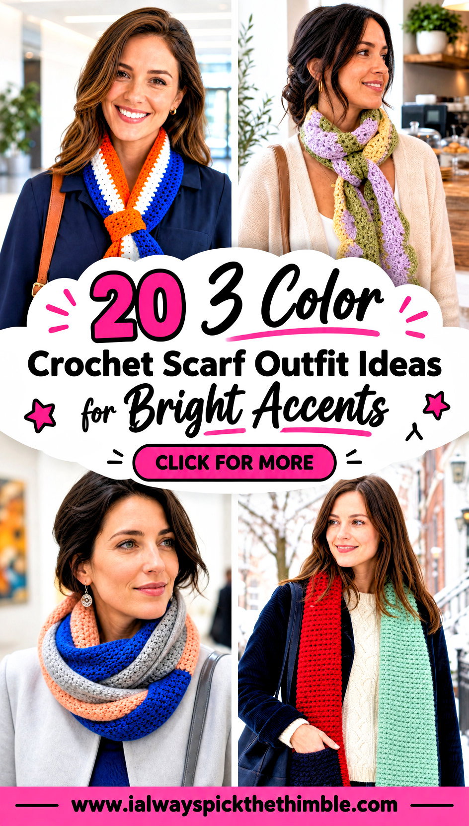20 3 Color Crochet Scarf Outfit Ideas for Bright Accents - 20 3 Color Crochet Scarf Outfit Ideas for Bright Accents
