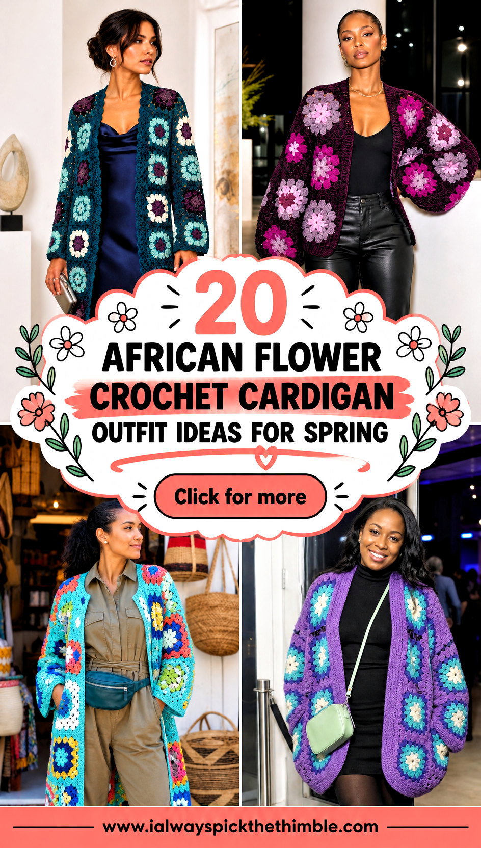 20 African Flower Crochet Cardigan Outfit Ideas for Spring - 20 African Flower Crochet Cardigan Outfit Ideas for Spring