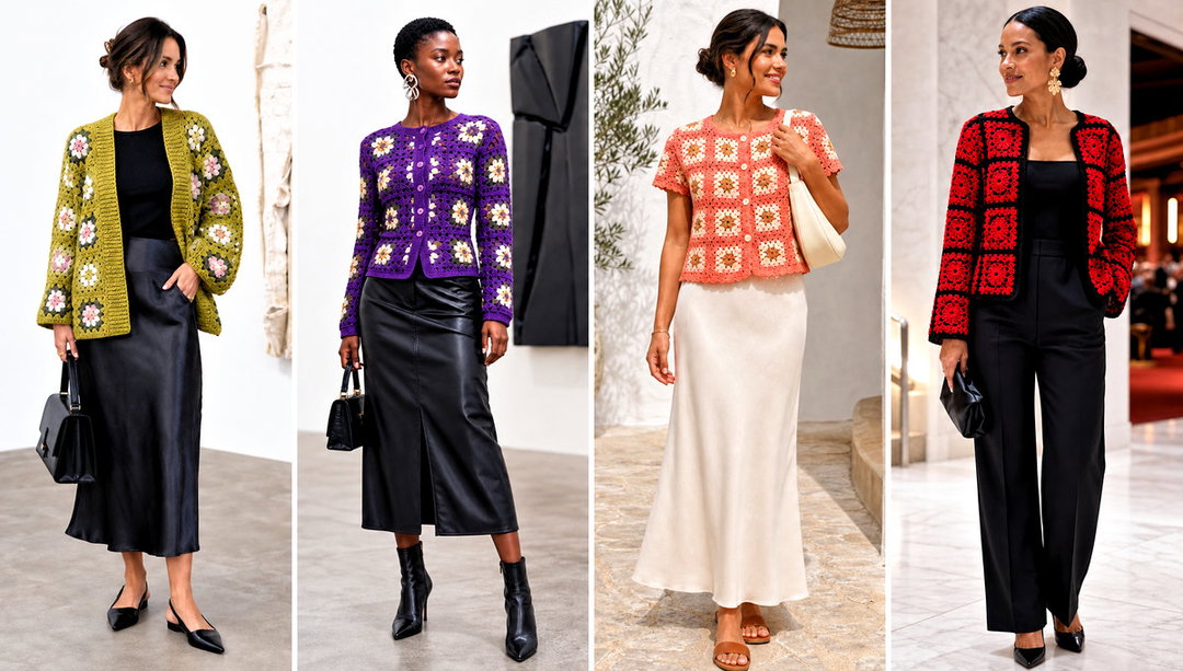 20 African Flower Granny Square Cardigan Outfit Ideas