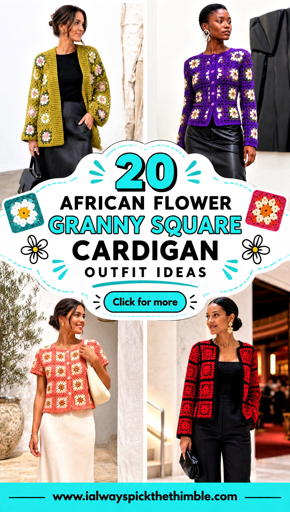 20 African Flower Granny Square Cardigan Outfit Ideas - 20 African Flower Granny Square Cardigan Outfit Ideas