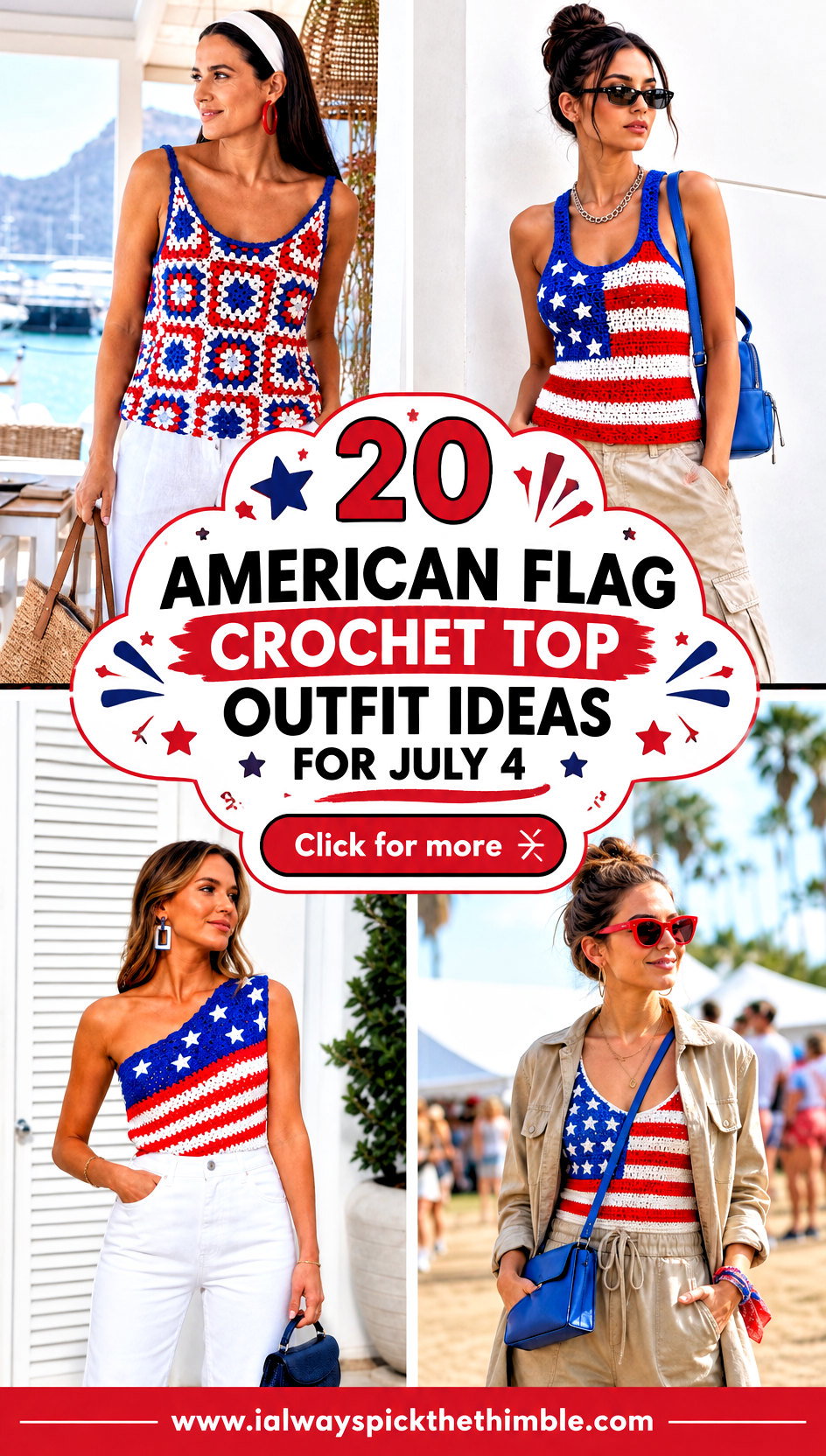 20 American Flag Crochet Top Outfit Ideas for July 4 - 20 American Flag Crochet Top Outfit Ideas for July 4