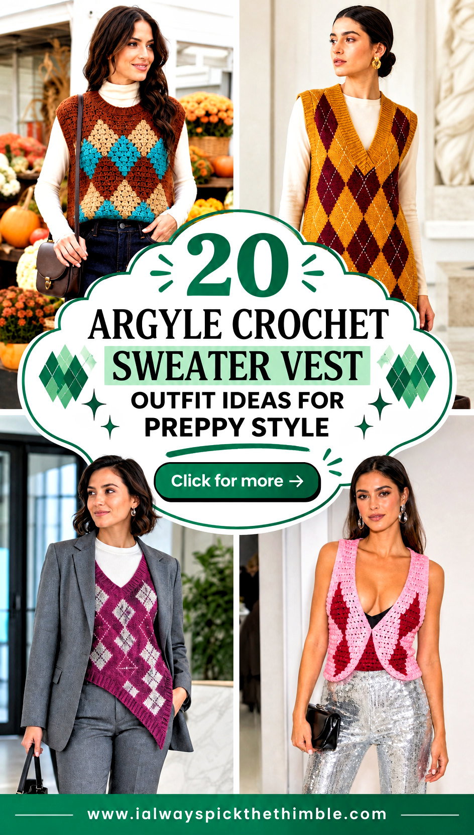 20 Argyle Crochet Sweater Vest Outfit Ideas for Preppy Style - 20 Argyle Crochet Sweater Vest Outfit Ideas for Preppy Style