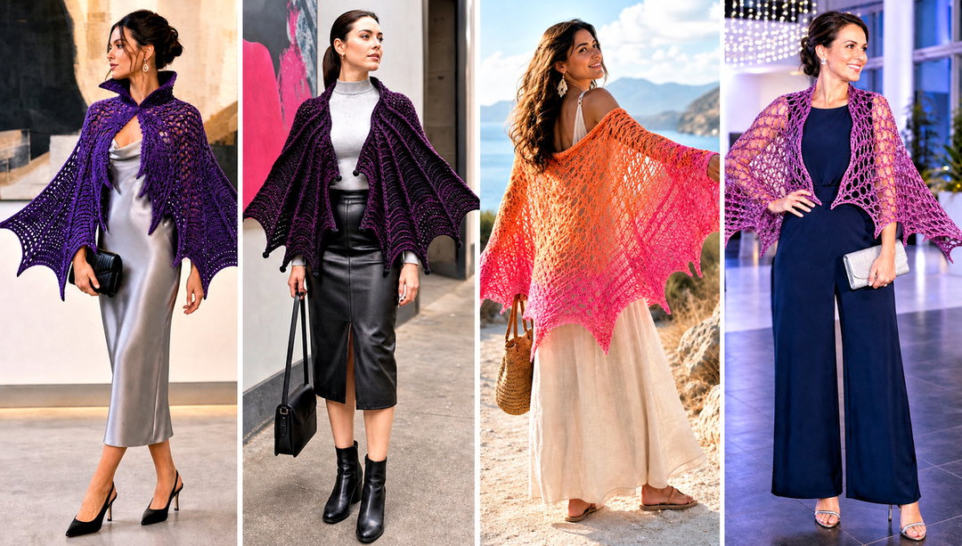 20 Bat Wing Crochet Shawl Outfit Ideas for Draped Looks