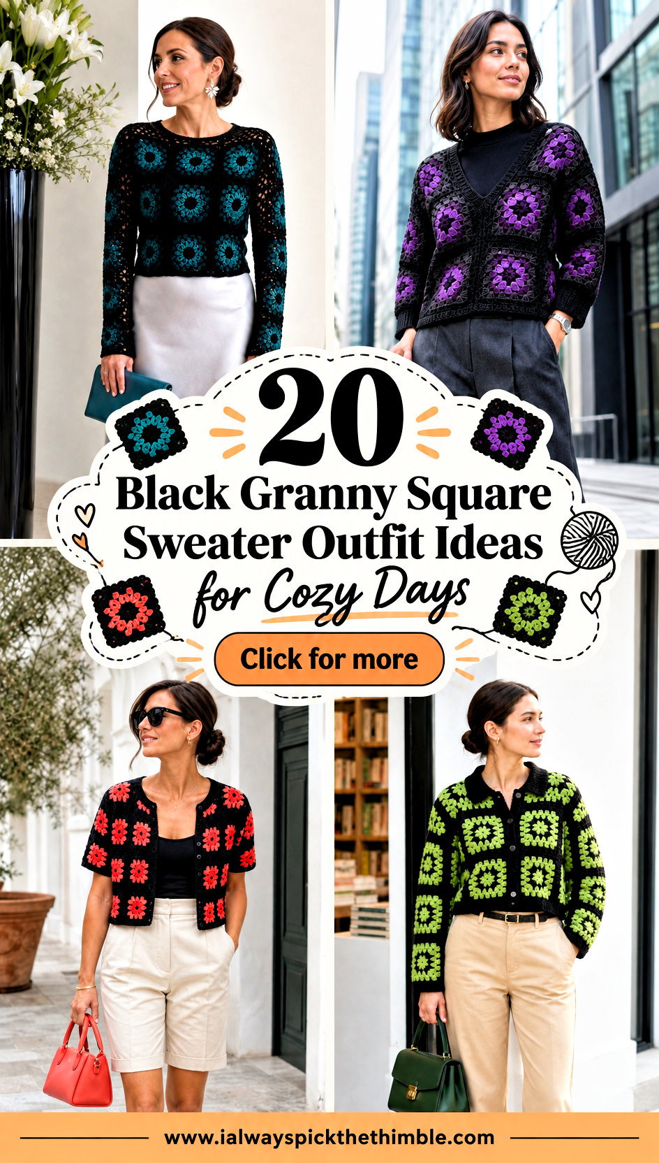 20 Black Granny Square Sweater Outfit Ideas for Cozy Days - 20 Black Granny Square Sweater Outfit Ideas for Cozy Days