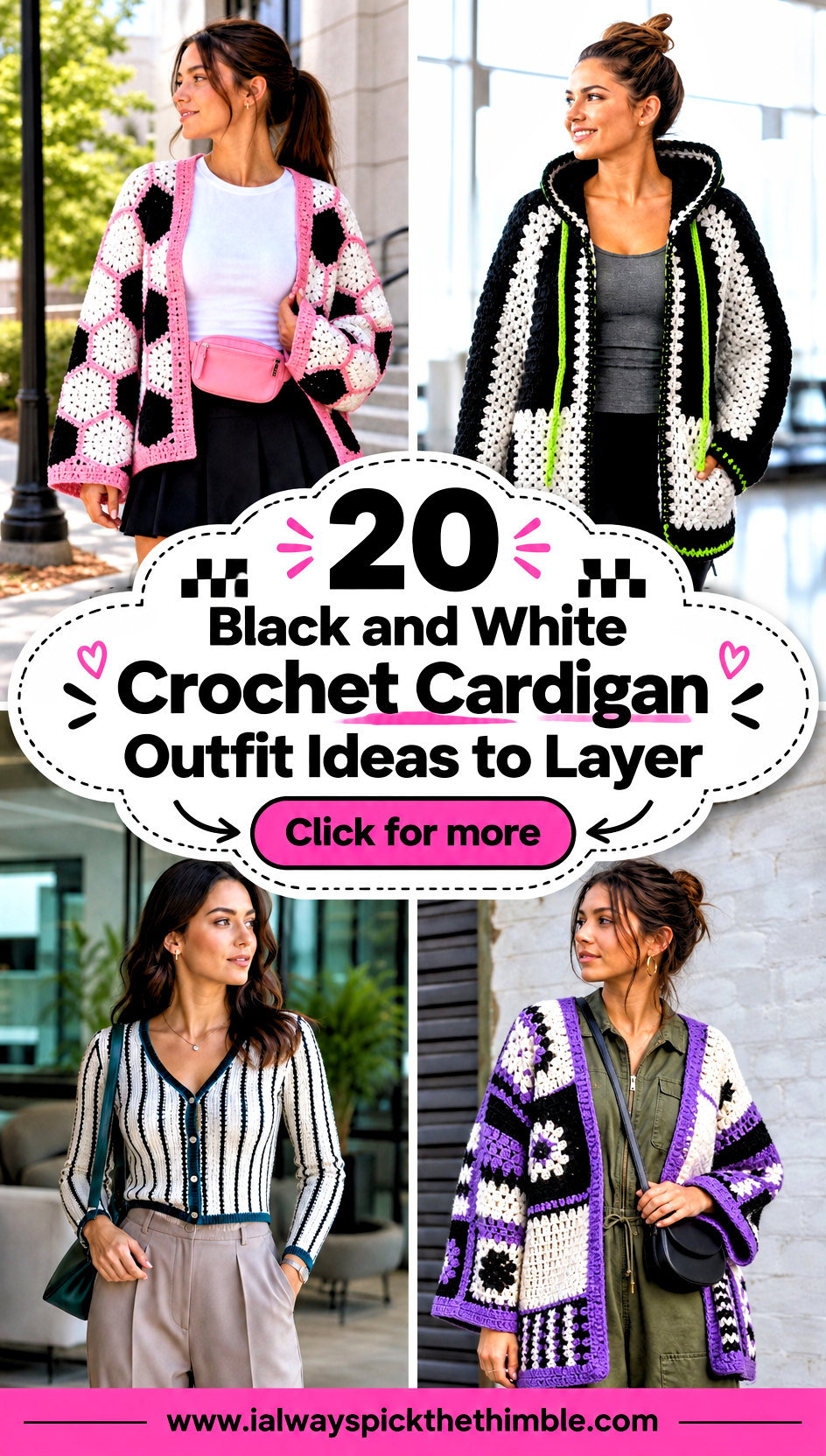 20 Black and White Crochet Cardigan Outfit Ideas to Layer - 20 Black and White Crochet Cardigan Outfit Ideas to Layer