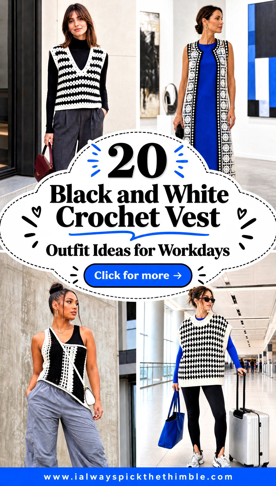 20 Black and White Crochet Vest Outfit Ideas for Workdays - 20 Black and White Crochet Vest Outfit Ideas for Workdays