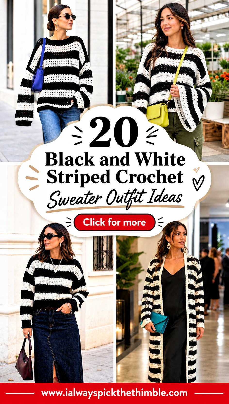 20 Black and White Striped Crochet Sweater Outfit Ideas - 20 Black and White Striped Crochet Sweater Outfit Ideas