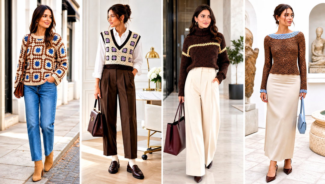 20 Brown and Beige Crochet Sweater Outfit Ideas in Neutrals