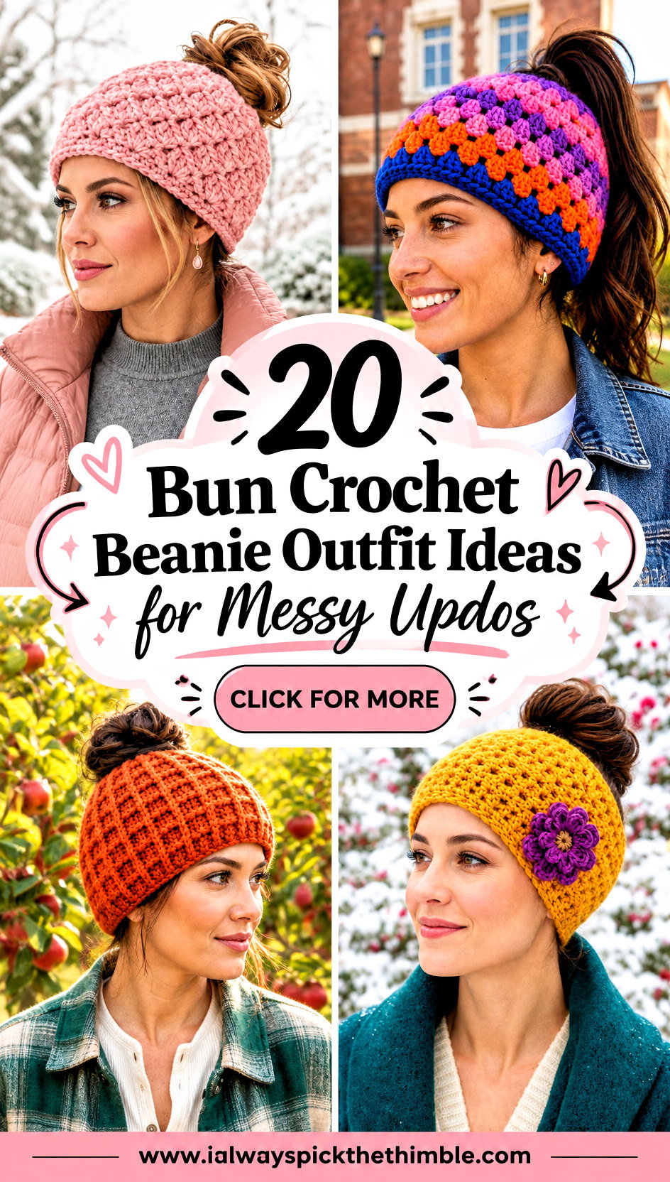 20 Bun Crochet Beanie Outfit Ideas for Messy Updos - 20 Bun Crochet Beanie Outfit Ideas for Messy Updos