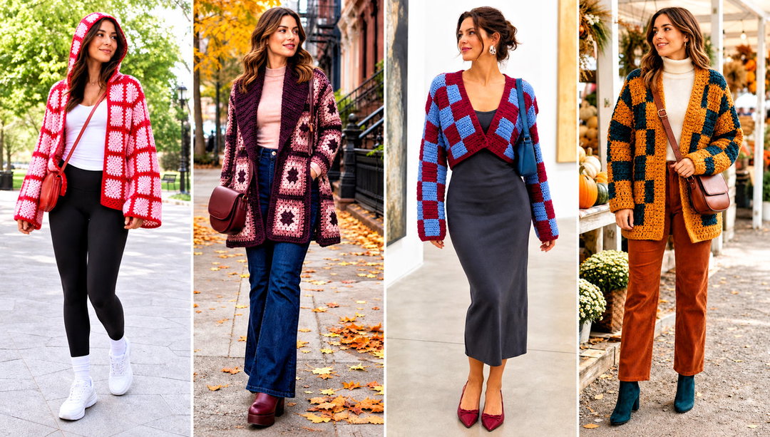 20 Checkered Crochet Cardigan Outfit Ideas for Retro Flair