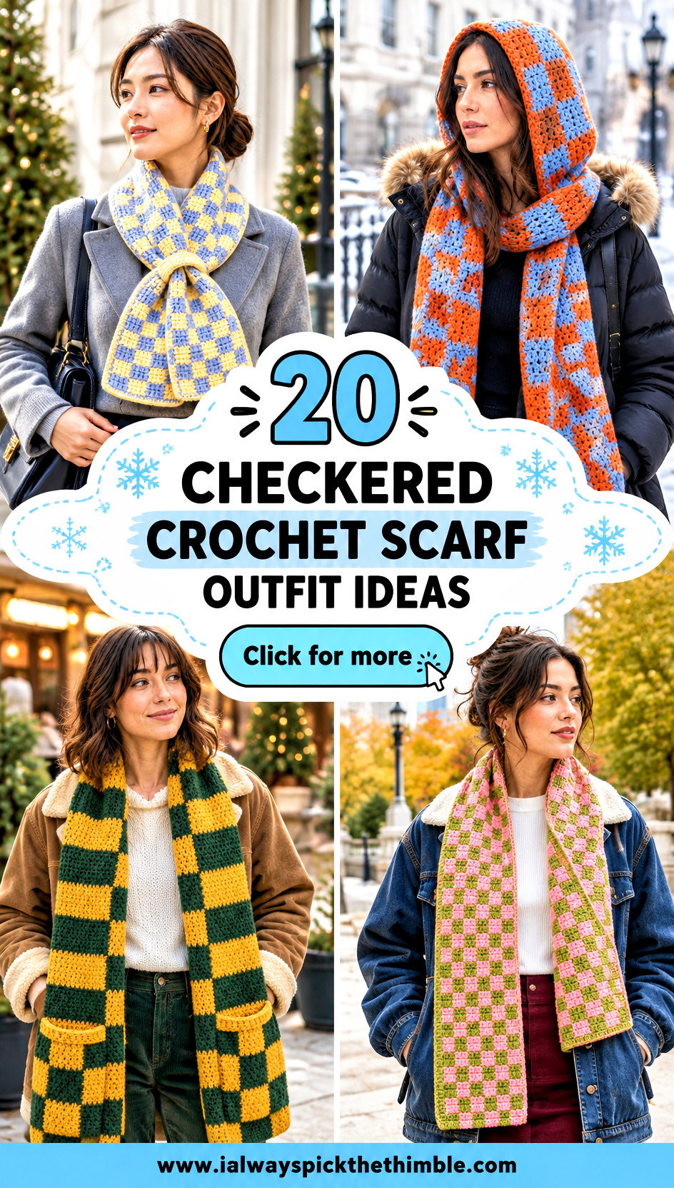 20 Checkered Crochet Scarf Outfit Ideas for Winter Walks - 20 Checkered Crochet Scarf Outfit Ideas for Winter Walks