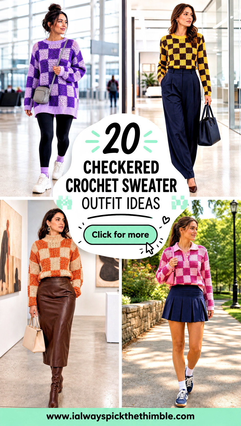 20 Checkered Crochet Sweater Outfit Ideas for Relaxed Days - 20 Checkered Crochet Sweater Outfit Ideas for Relaxed Days
