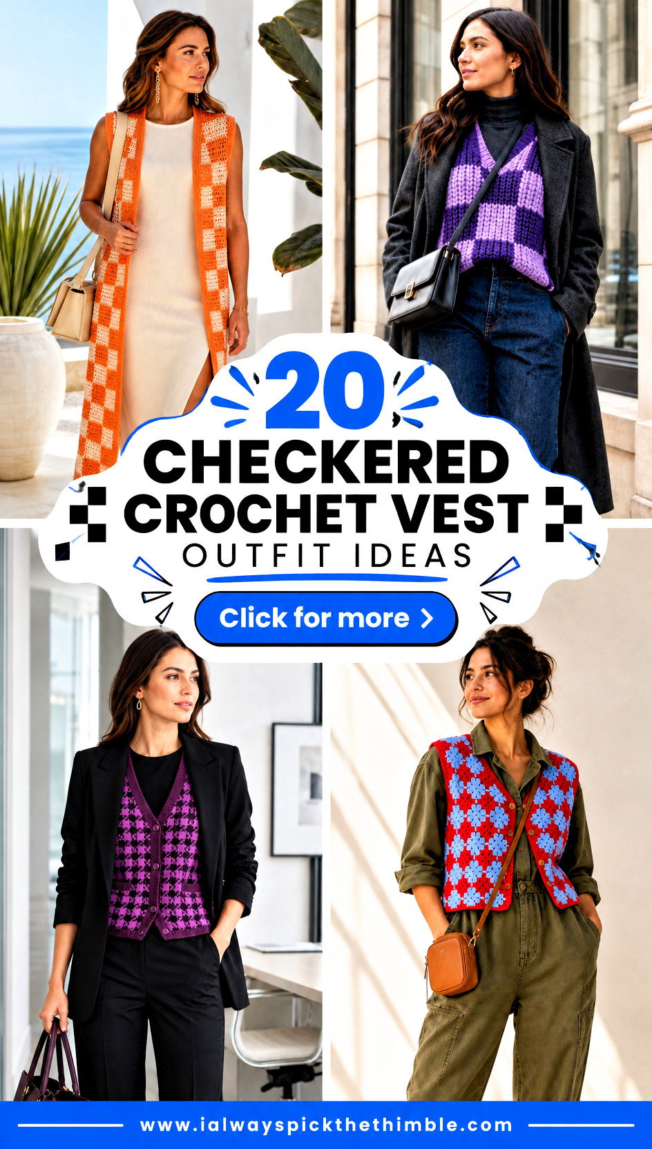 20 Checkered Crochet Vest Outfit Ideas for Easy Streetwear - 20 Checkered Crochet Vest Outfit Ideas for Easy Streetwear