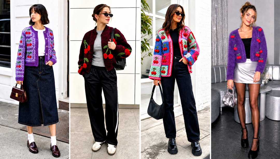 20 Cherry Crochet Cardigan Outfit Ideas for Playful Looks