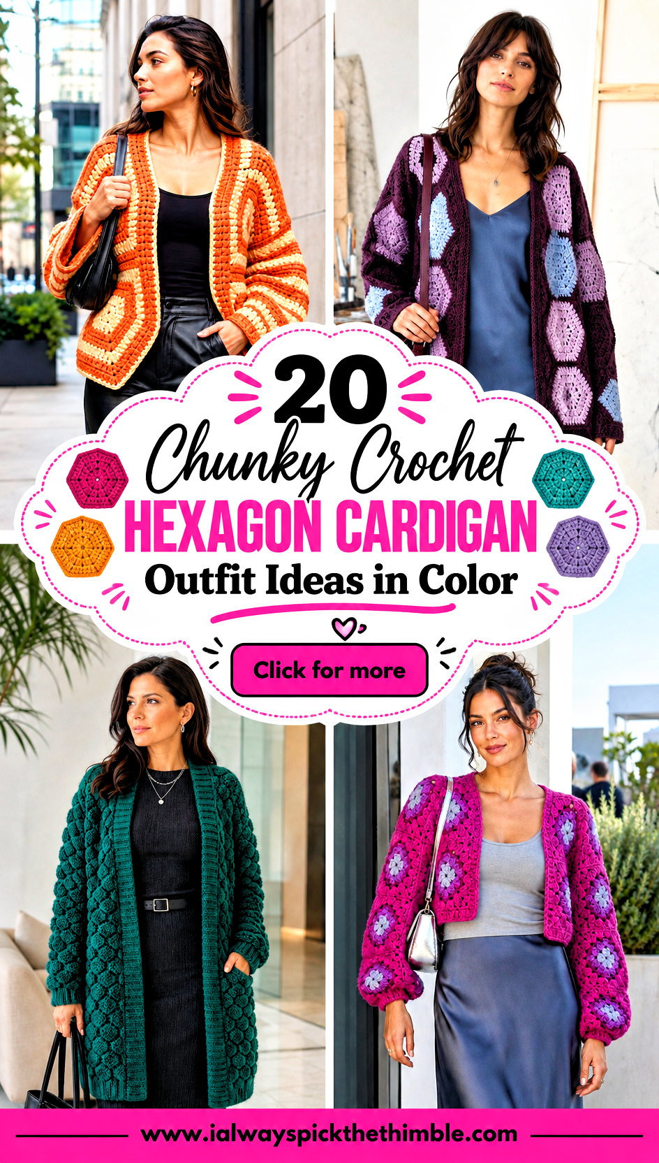 20 Chunky Crochet Hexagon Cardigan Outfit Ideas in Color - 20 Chunky Crochet Hexagon Cardigan Outfit Ideas in Color
