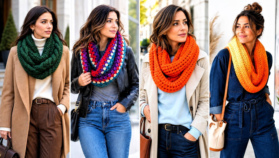 20 Chunky Crochet Infinity Scarf Outfit Ideas for Layering